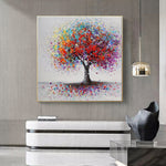 tableau peinture arbre feuilles de couleurs
