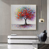 tableau peinture arbre feuilles de couleurs