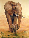 Tableau peinture réaliste éléphant et bébé