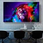 tableau peinture crinière lion colorée
