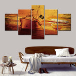 tableau bateau de pirate ciel orange