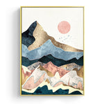 Affiche japonaise montagne et lune rose