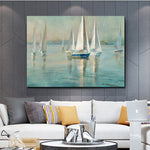 tableau peinture plusieurs petits bateaux