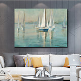 tableau peinture plusieurs petits bateaux