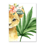 Affiche lionceau fleurs et feuille