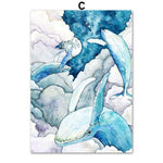 Cadre peinture baleines et nuages
