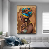 tableau femme africaine foulard bleu