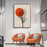 tableau dessin lune orange et arbre