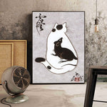 Japanese floating Samurai Cat Canvas Painting retro style 