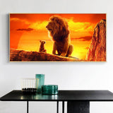 tableau affiche deux lions coucher de soleil