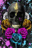 tableau fond gris crâne fleurs en couleurs