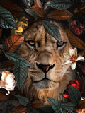 poster lion 1 pièce Visage au milieu des feuilles 