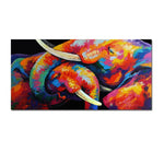 Cadre peinture éléphants multicolores