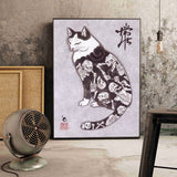 Japanese floating Samurai Cat Canvas Painting retro style 