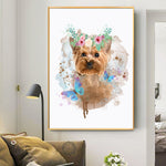 tableau petit chien fleuri