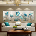 tableau peinture abstraite fleurs bleues