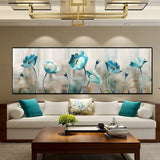 tableau peinture abstraite fleurs bleues