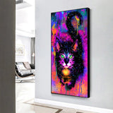 tableau peinture violette d’un chat