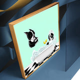 tableau chien saut dans la baignoire