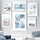 Ocean Whale Beach Shell Coconut Tree Nordic Seascape Posters