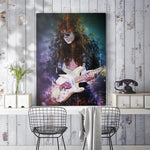 tableau guitariste fumée bleu et violette