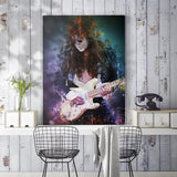 tableau guitariste fumée bleu et violette