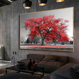 tableau photo noir et blanc arbre rouge