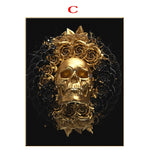 tableau crâne mandalas en or