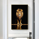 tableau réaliste grand lion fond noir