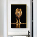 tableau photo lion sur fond noir