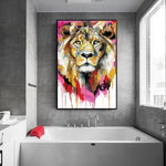 tableau abstrait grand lion fond rose