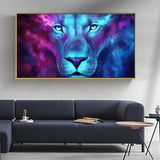 tableau lion galactique bleu