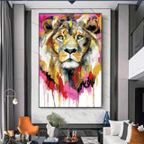 tableau lion 1 pièce Peinture rose