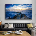 tableau sommet montagne rocher et nuages