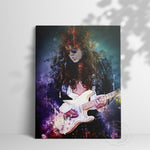 tableau guitariste fumée bleu et violette