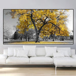 tableau photo noir et blanc arbre jaune