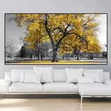 tableau photo noir et blanc arbre jaune