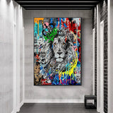 tableau graffiti lion noir et blanc