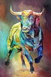 Cadre peinture taureau coloré