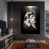 tableau lion 1 pièce Couronne fond noir 
