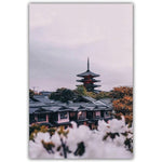 Affiche maison japonaise et fleurs blanches