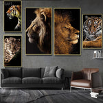 tableau roi de la savane fond noir
