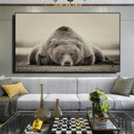 tableau photo d’un ours en noir et blanc