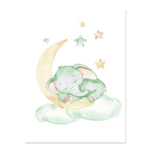 Cadre fond blanc éléphant et lune