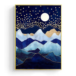 Affiche japonaise montagnes bleues abstraite
