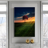 tableau arbre rouge dans la plaine