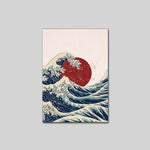 tableau vague et lune rouge japonais