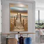 tableau plage et pont en bois cassé