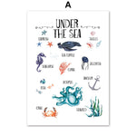 Watercolor Whale Shark Alphabet Nordic Posters And Prints 