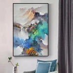 tableau montagne tache de peinture bleue